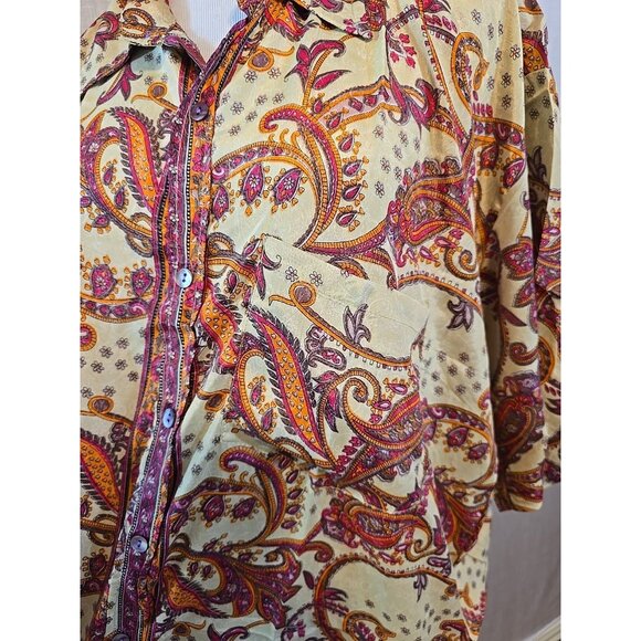 Retro Button up Womens shirt collared Long Sleeve Paisley Print size XL New - Picture 4 of 16
